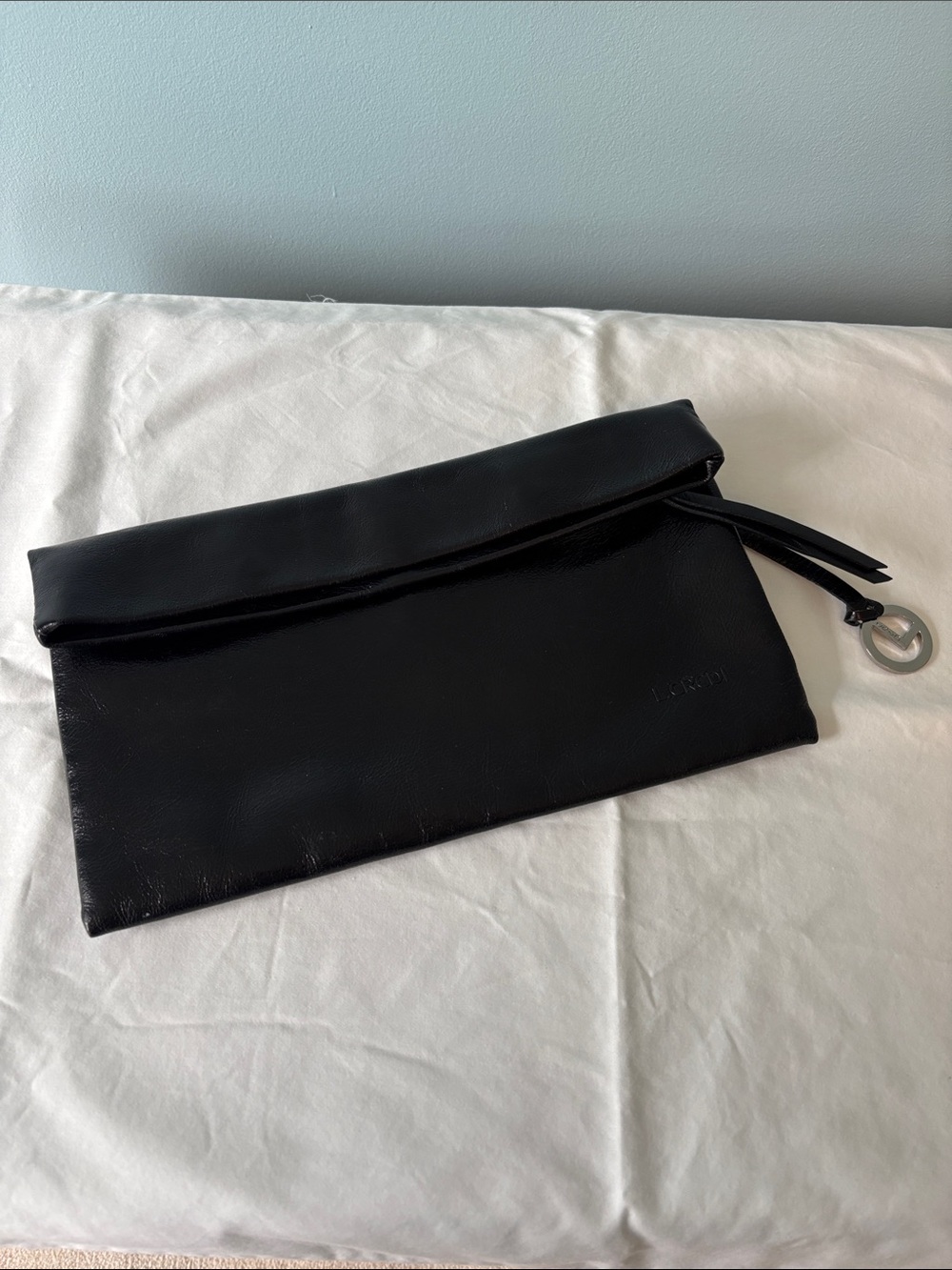 Leather Fold-Over Clutch in Black